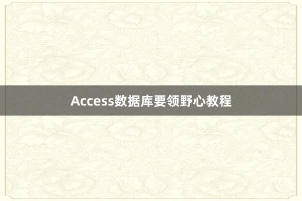 Access数据库要领野心教程